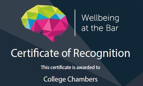 Wellbeing at the Bar | Certificate of Recognition
